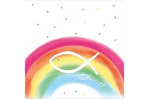 SERVIETTEN KONFIRMATION - KOMMUNION Servietten Konfirmation, 20 Servietten Fische auf buntem Regenbogen als Tischdeko zur Taufe, Kommunion und Konfirmation, 33 x 33 cm