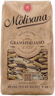 La Molisana - Mezze Penne Rigate Integrali n. 19, Pasta Integrale da Solo Grano Italiano, Ricca di Fibre, Superficie Rugosa, Trafilata al Bronzo, Confezione da 500 g