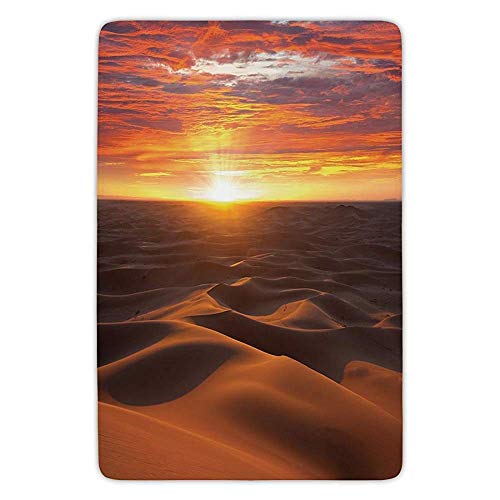 rwwrewre Bathroom Bath Rug Kitchen Floor Mat Carpet Desert Dramatic Sunset Scenery at Sahara Dunes Arid Landscape Morrocco Summer Nature Gold Yellow Coral Unique Doormat