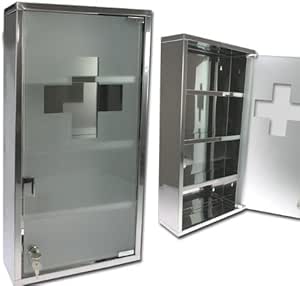 Erste Hilfe Medizinschrank 75cm Medikamentenschrank EDELSTAHL GLAS