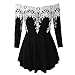 Produktbild Tianwlio Damen Lässige Langarmshirt Hoodie Pullover Lässige Spitze Übergröße Cold Schulter Mode Applique T-Shirt Tops Bluse Schwarz XXXXXL