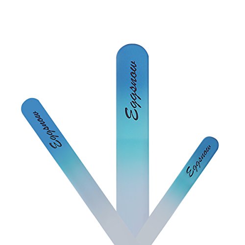 Eggsnow 3PCS Nail files With Case,Crystal Nail File for Manicure and Pedicure,Large ,Medium & Small Glass Nail File Set With Case-Blue