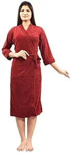 Elevanto Premium Collection 3/4Th Sleeve Terry Cotton Bathrobe-Free Size(Maroon)