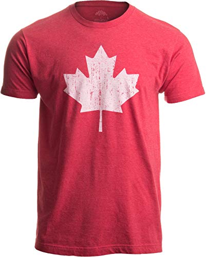Ann Arbor T-shirt Co. Diseño con la Bandera de Canadá - Camiseta Retro Unisex para Hombre Peque-o Brezo Rojo - Pequeno - S