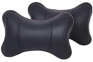 FATASH 2 Piece Car Neck Pillow Set | Soft Leather Headrest, Memory Foam Seat Gap Fillers, Neck Pain Relief & Head Rest Cervical Support | Comfortable & Compact Travel Accessories for Driving - Black