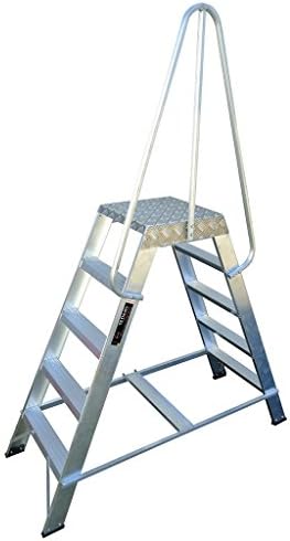 TB Davies 1272-006 Heavy-Duty Industrial DPD Double Sided Warehouse Step, 6 Tread, Platform Height 1.5m, Aluminium, High Handrail, 150kg Work Load