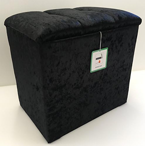 Elegance Furnishings Small Linen Box/Dressing Table Stool with a lift up Diamond Crystal lid in a Quality Black Shimmer fabric.Ideal for any room in the house