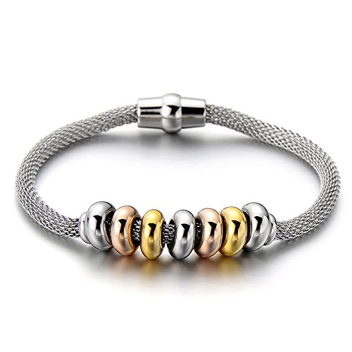 COOLSTEELANDBEYOND Acero Inoxidable Charm Pulsera de Mujer Niñas, Pulsera del Encanto
