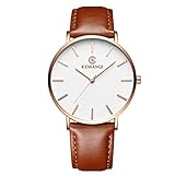 Suitray Herren Uhren, Einfach Nummerlos Herren Armbanduhr Analoge Quarzuhr Freizeit Uhr Geschenk,Runde Zifferblattgehäuse Lederband Uhren