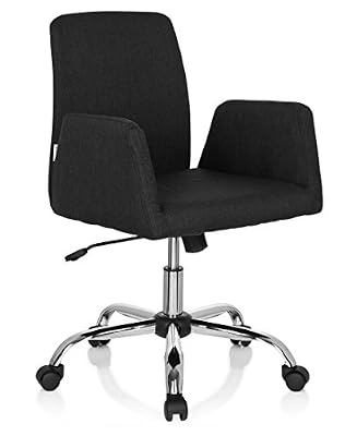 hjh OFFICE 723032 chaise de bureau, siège pivotant FLOW noir avec accoudoirs au style scandinave, moderne et classique, revêtement en tissu résistant, piètement croisé chromé, réglable en hauteur