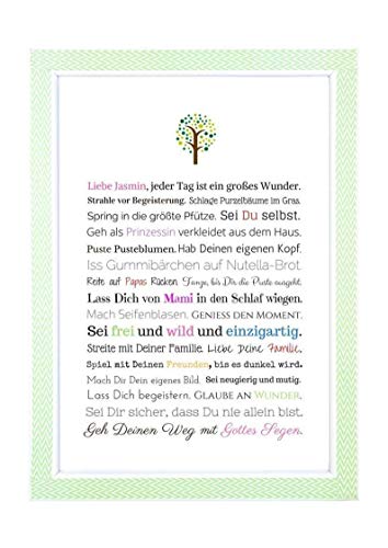 Taufgeschenk Mädchen: Personalisiertes Bild (PDF oder Kunstdruck in A4) - Geschenk Taufe | Gastgeschenk Patenkind von Taufpaten | Babygeschenke mit Namen