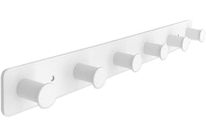 SYPEN Coat Hooks Wall Mounted, Door Hooks for Bedrooms Adhesive & Screw in, White Bathrobe, Coat Rack with 6 Holders for Towel Clothes