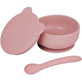 Meleni Baby 2'li Bebek Beslenme Seti - Vakumlu Silikon Kapaklı Mama Kasesi - Diş Kaşıyıcı Mama Kaşığı - Pembe