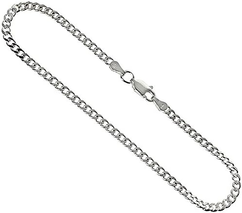 Sterling Silver Italian Curb Cuban Link Chain Necklace 3mm Beveled Edge Nickel Free, 76 CM Long