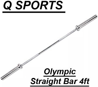 Q Sports Olympic Straight & Curl Bar 4ft Weight Lifting Barbells For 2”/5cm Olympic Weight Plate Dumbbells Weightlifting & Bodybuilding Equipment For Gym & Home Training Spring Collars Included