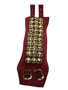 UAPAN Brass Ghungroo Ankle Bells Velvet 3 line Pad for Classical Kathak Dance with Adjustable Strap (Maroon,60 Bells)