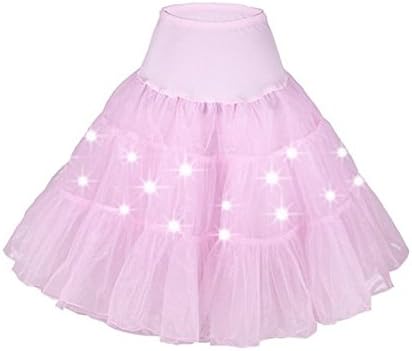 Eastlion Damen 50s Retro LED Petticoat Knie-Länge Half Slips Party Tutu Rock Underskirts,Rosa 4XL