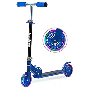 Baybee Ultron Skate Scooter for Kids, 2 Wheel Kids Scooter with Foldable & 4 Height Adjustable Handle | Flashing LED Wheels & Rear Braking |Skating Kick Scooter for Boys & Girls 3 to 8 Years (Blue)