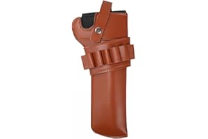 MIOYOOW Funda para revólver, Funda para Pistola Western Cowboy, Funda de Cuero Ajustable con Bolsillo para Cartuchos para Caza al Aire Libre