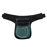 Kunst und Magie Bauchtasche Mandala-Print Gürteltasche Festivaltasche, Farbe:Schwarz / Petrol