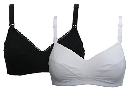Ex Store 2 Pack Non Wired Maternity Nursing Bras Black and White 36 A