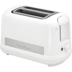 Moulinex LT162111 Grille-Pain Toaster Principio + Plus 2 Fentes Décongélation Thermostat Réglable 850W Centrage Automatique Pain Inox et Blanc