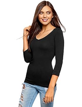 oodji Collection Damen Tagless T-Shirt mit V-Ausschnitt (3er-Pack)