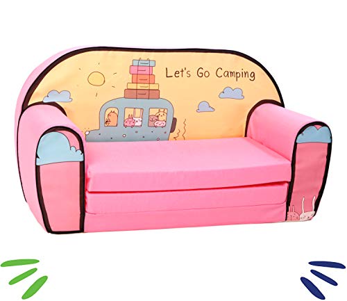 Preisvergleich Produktbild DELSIT Kindersofa zum Ausklappen Ausklappbare Kindersessel Spielzimmer Kinder Sofa Baby Kindermöbel für Mädchen Camping, rosa