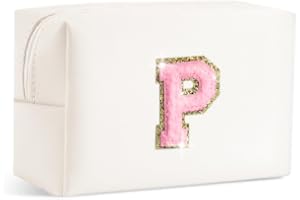 SEFORICO Small Makeup Bags for Women - Waterproof Leather Cosmetic Bag A-Z Personalized Bag Portable Travel Women's Purse