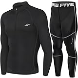 New Black Zip up Top & Pants SET Compression Under Base Layer Skin Tights Mens