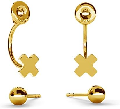 GIORRE ¤ New Swing Earrings Ball &amp; Cross With Engrave ¤ Fine Sterling Silver 925 ¤ SILVER : Yellow 24K Gold Plating