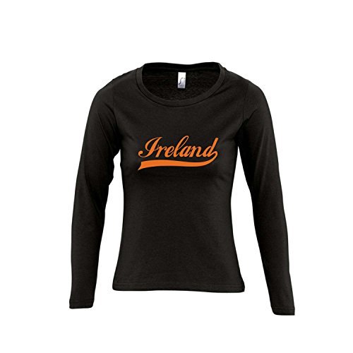 Irland Oldschool Ireland LÄNDERSHIRT EM / WM FAN Trikot – Damen Langarm Longsleeve T-Shirt S-XL , Deep black – orange , XL