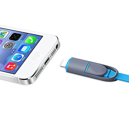 2 in 1 USB kabel für Blitz Micro Flach Kabel Lade Daten Sync Ladegerät Kabel für iPhone 7 6S plus SAMSUNG HUAWEI Telefonkabel (Blau) - 5