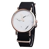 MJARTORIA Unisex Armbanduhr Damen Herren Analog Quarzuhr Weiss Marmor Muster Zifferblatt Schwarz Leinwand Armband Uhr Geschenk