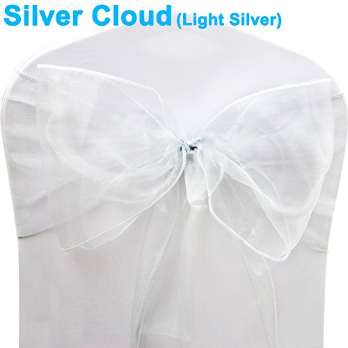 TtS 10X Organza Schleife 22cm x 280cm Stuhlhussen Stuhl Schärpe Band Organza Schleifenband -Light Silver - 3