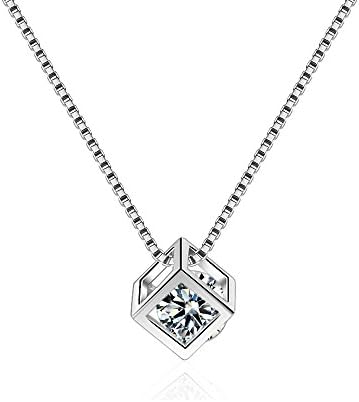 HULAMEDA Sterling Silver Necklaces,S925 Silver Pendant Necklace for Women,Cubic Zirconia Pendant Necklace for Birthday Gift,Girl/Mothers day gifts,Party,Celebration Dress up/18