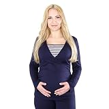 Gestreifter Stillpyjama-Schlafanzug für Damen langarm in Weiß, Blau und Grau von Herzmutter - 3