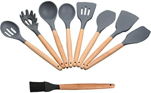 9 Piece Silicone Kitchen Utensils Set Wooden handle Heat Resistant Cooking Utensils Safety Baking Tool Sets