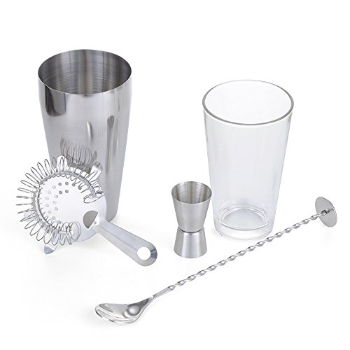 Cocktail Shaker Set 4-teilig Edelstahl Bar Werkzeug-Set mit Shaker und Glas, zwei Bar Jiggers, Hawthorne Sieb, Twisted Bar Löffel Cocktail Mixologist Set