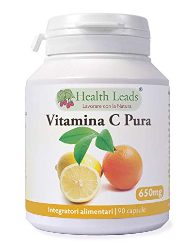 Vitamina C pura in polvere come acido ascorbico 600mg x 90 caps