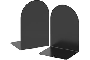 Deefongo 2 Pieces Heavy Duty Black Decorative Metal Bookends, Metal Book Ends Support for Shelves Divider Stopper Holder with Non-Slip Rubber Pad for Decor, Home, Office, Library, School, Gift