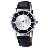 Uhren Damen Sale,Damen Uhren Fossil,winwintom Damen Einzigartig Uhr PU Leder Transparenter Vorwahlknopf Hohl Analoge Quarz Armbanduhr Schwarz