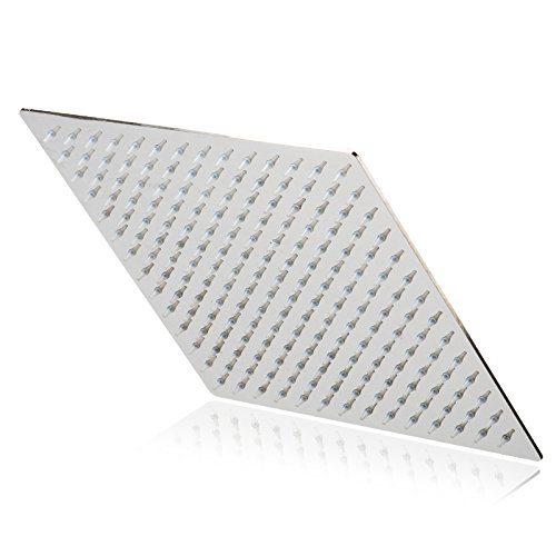 BAYTTER® Duschkopf Regendusche Brause Luxus Kopfbrause 12 Zoll / 196 Düsen / Superflach Brausekopf Regenbrause Regenduschkopf, Ultra flach Desi Anti-Kalk-Düsen Rund & Eckig 304 Edelstahl poliert Spiegeleffekt hochglänzend (Eckig 30cm)