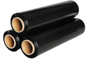 YIJIA | Film Transparente o Negro elástico para embalar de 50cmx200m,23 micras, Film para embalar industrial, Enbalaje para mudanzas,Rollo Manual de Film (Film Negro Embalaje, 3 Rollo)