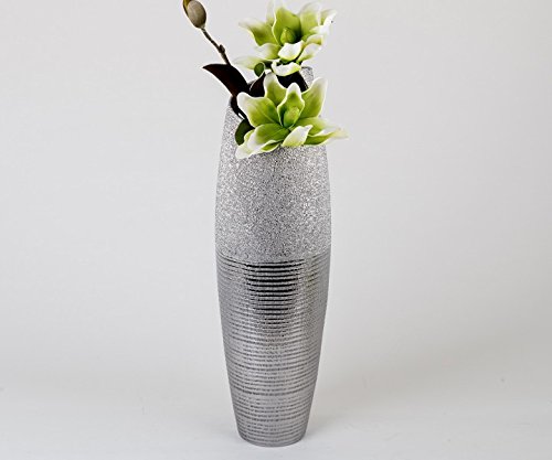 Moderne Deko Vase Bodenvase aus Keramik in silber Höhe 60 cm