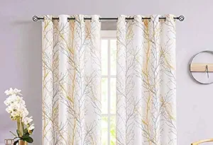 Urban Space Cotton Floral Curtains for Windows Bedroom, Living Room and Kids Room with Stainless Steel Rings (Branch Yellow, 5 feet x 5 feet ) -Set of 2