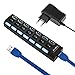 Produktbild USB Hub Aktiv 3.0 mit Netzteil, 7 Ports USB Verteiler mit Energiespar Schalter, USB Mehrfach Adapter mit 5V/2A CE Zertifizierung Stecker für PC, Laptop, Notebook, Computer, Windows, MacBook Air