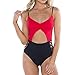 Produktbild Neu! Badeanzug Damen Yesmile Einteilige Badebekleidung Bikini Frauen Sandy Beach Gepolsterter BH Sexy Bikini Badeanzug Set Niedrige Taille Bügel Beach Bademode Patchwork Druck Strandkleidung Mode Hohl Jumpsuit Täglichen Meer Playsuit (M, Rot)
