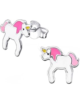 1 Paar Ohrstecker rosa und weiß Sterling-Silber 925 Einhorn