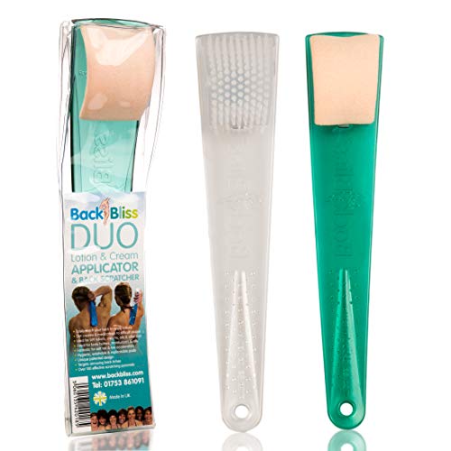 Aplicador de loción de espalda de fácil alcance para hombres y mujeres - BackBliss Pamper Pack para exfoliación corporal y hidratante de piel corporal. Made in Britain - Juego de dos
